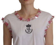 Dolce & Gabbana Weißes DG Crown Blumenpailletten T-Shirt