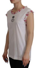 Dolce & Gabbana Weißes DG Crown Blumenpailletten T-Shirt