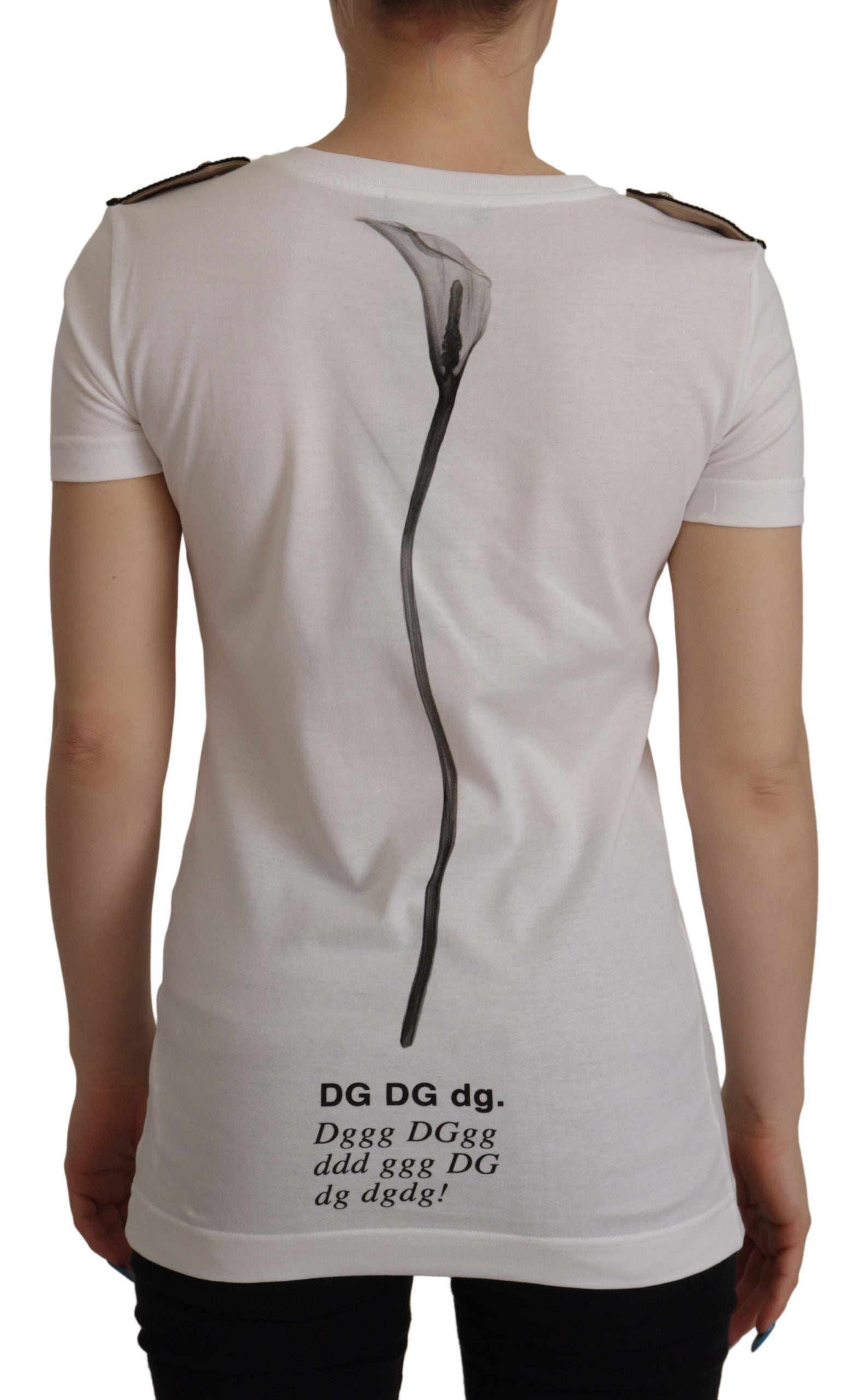Dolce & Gabbana Weiß Schwarz Rosen Rundhals Baumwoll-T-Shirt