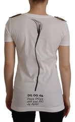 Dolce & Gabbana Weiß Schwarz Rosen Rundhals Baumwoll-T-Shirt