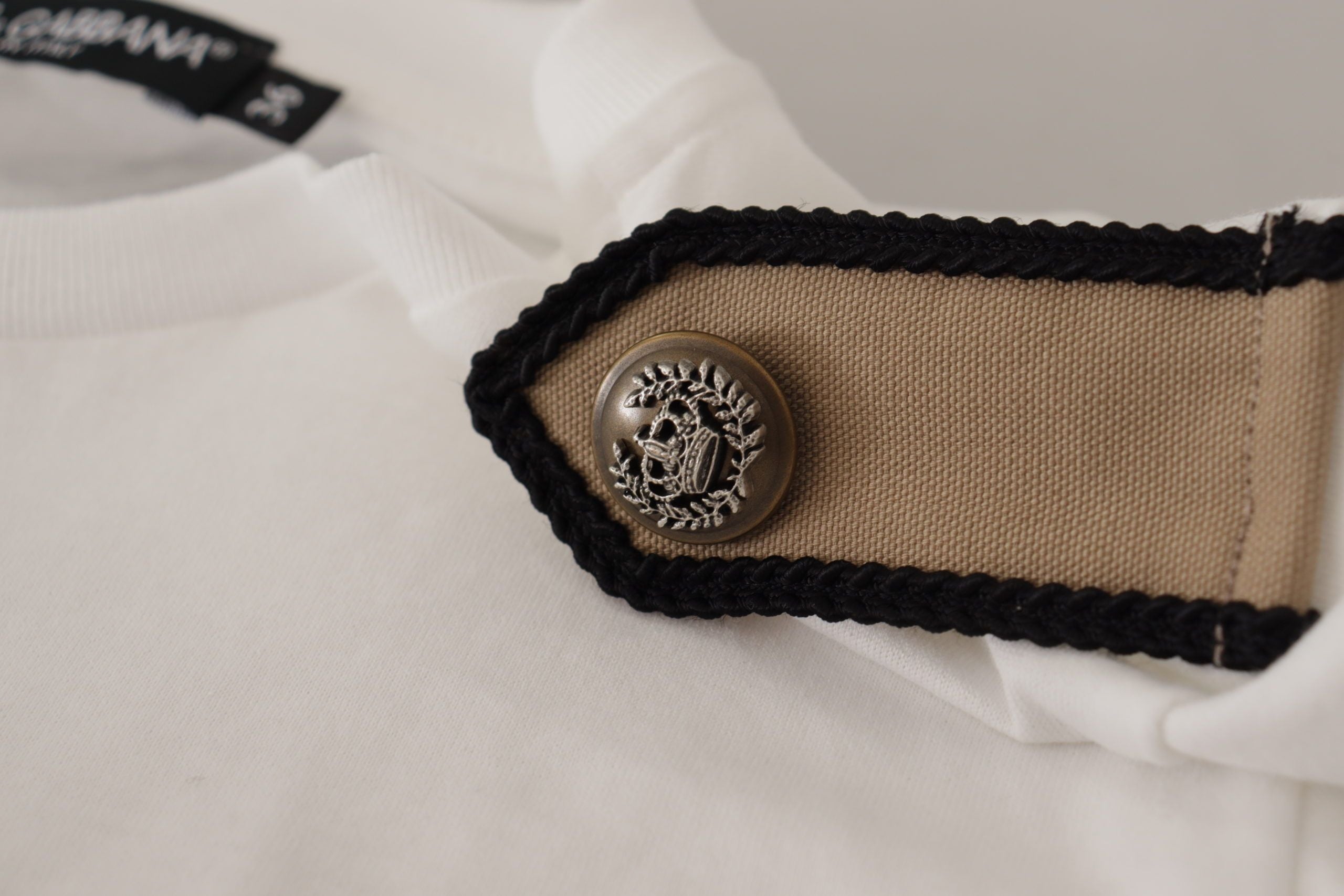 Dolce & Gabbana Weiß Schwarz Rosen Rundhals Baumwoll-T-Shirt
