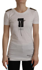 Dolce & Gabbana Weiß Schwarz Rosen Rundhals Baumwoll-T-Shirt