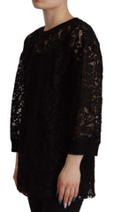 Dolce & Gabbana Zwart Kanten Overhemd met Bloemenpatroon Sicily Blouse