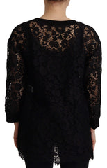 Dolce & Gabbana Zwart Kanten Overhemd met Bloemenpatroon Sicily Blouse