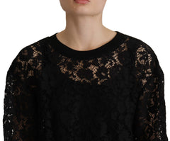 Dolce & Gabbana Zwart Kanten Overhemd met Bloemenpatroon Sicily Blouse