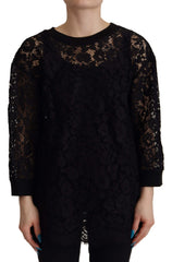 Dolce & Gabbana Zwart Kanten Overhemd met Bloemenpatroon Sicily Blouse