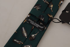 Dolce & Gabbana Zwarte Fles Fantasy Print Zijden Verstelbare Accessoire Stropdas
