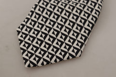 Dolce & Gabbana Zwart Wit Geometrisch 100% Zijden Verstelbare Accessoire Stropdas