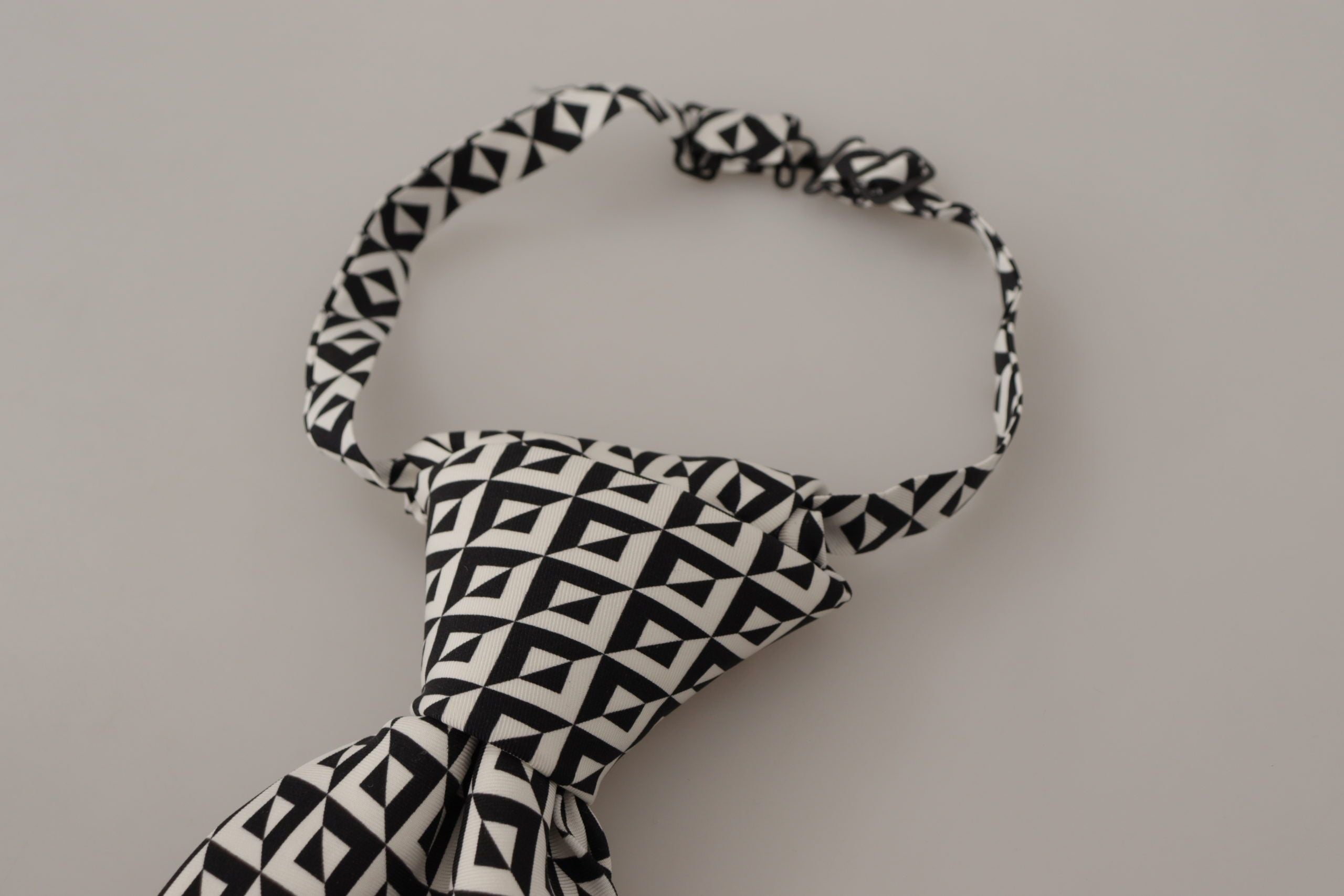 Dolce & Gabbana Zwart Wit Geometrisch 100% Zijden Verstelbare Accessoire Stropdas