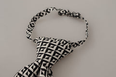 Dolce & Gabbana Zwart Wit Geometrisch 100% Zijden Verstelbare Accessoire Stropdas