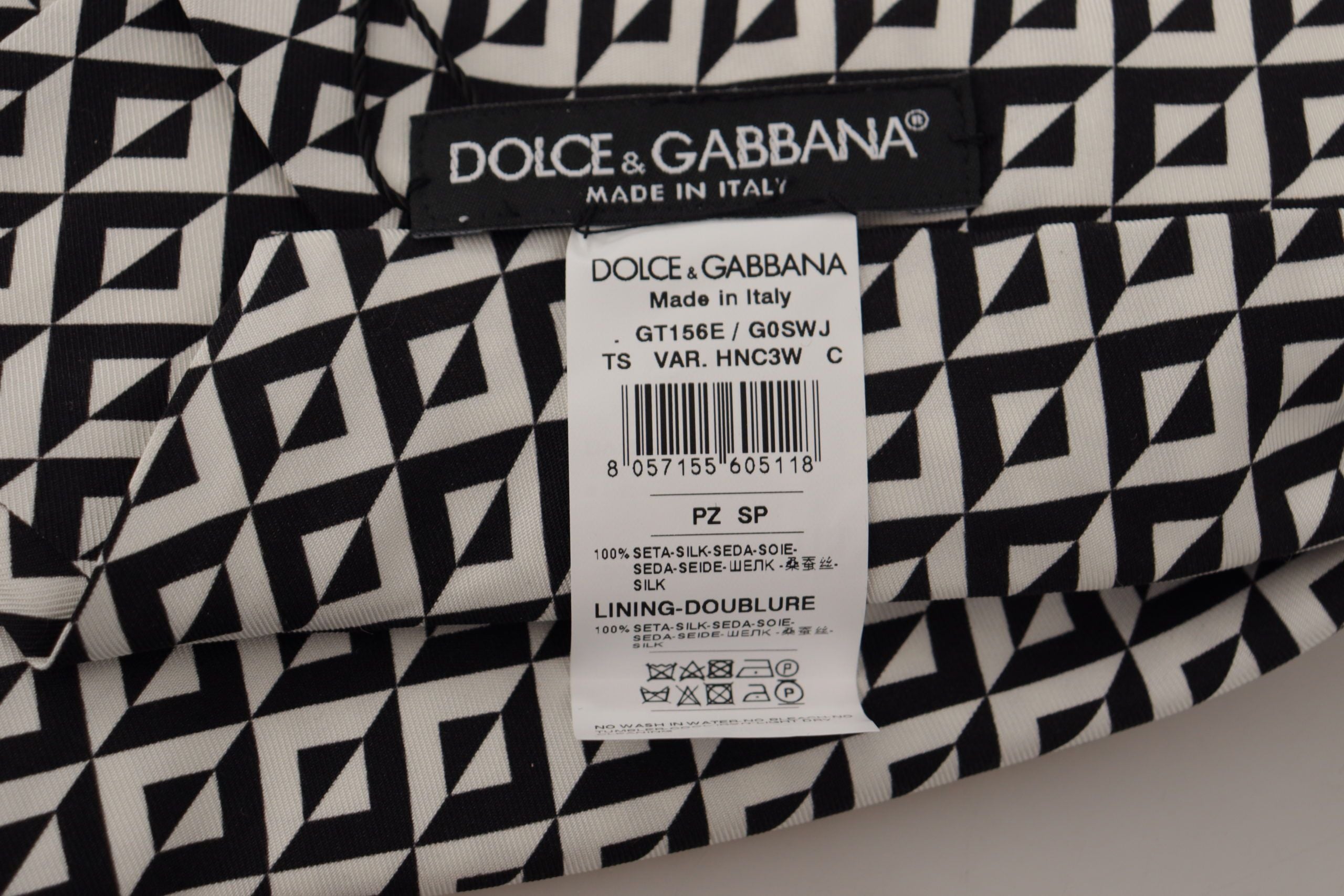 Dolce & Gabbana Zwart Wit Geometrisch 100% Zijden Verstelbare Accessoire Stropdas