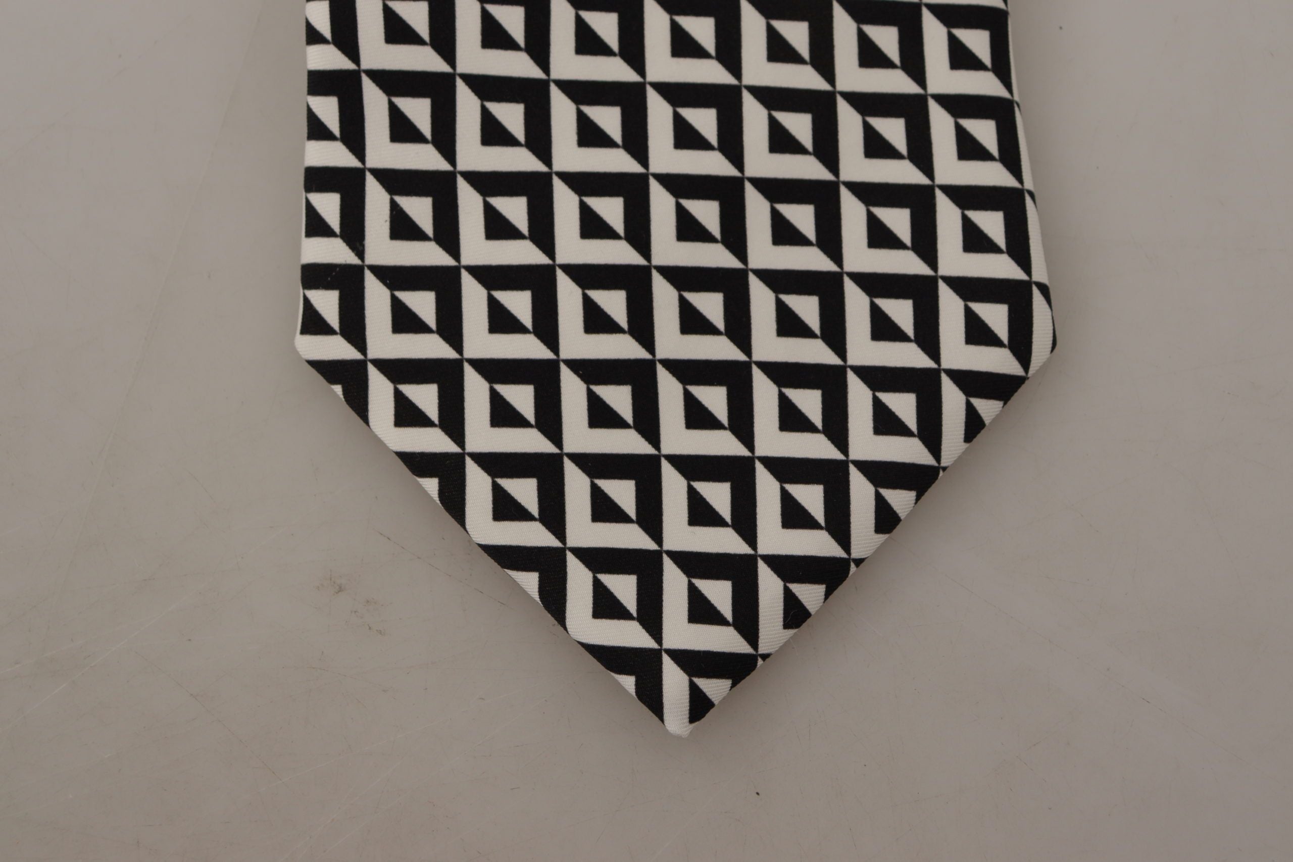 Dolce & Gabbana Zwart Wit Geometrisch 100% Zijden Verstelbare Accessoire Stropdas