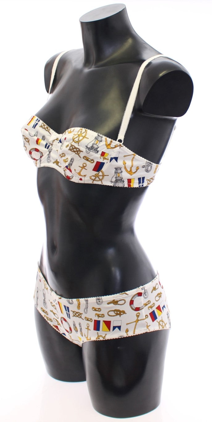 Dolce & Gabbana weißer Segler-BH mit Höschen, Stretch-Unterwäsche