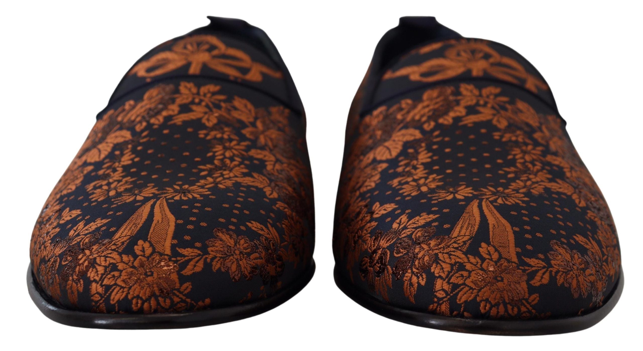 Dolce & Gabbana Blaue Rostfarbene Florale Slipper Loafers Schuhe