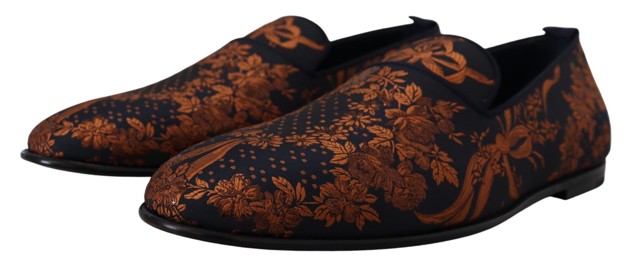 Dolce & Gabbana Blaue Rostfarbene Florale Slipper Loafers Schuhe