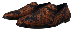 Dolce & Gabbana Blaue Rostfarbene Florale Slipper Loafers Schuhe