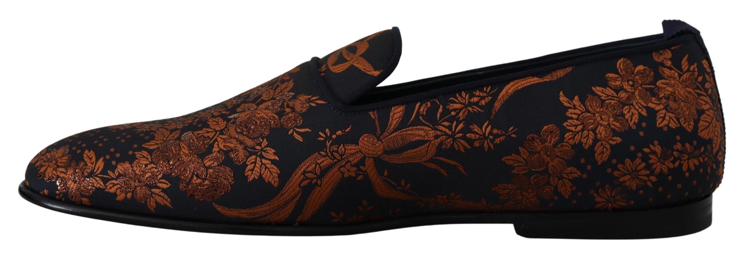 Dolce & Gabbana Blaue Rostfarbene Florale Slipper Loafers Schuhe