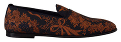 Dolce & Gabbana Blaue Rostfarbene Florale Slipper Loafers Schuhe