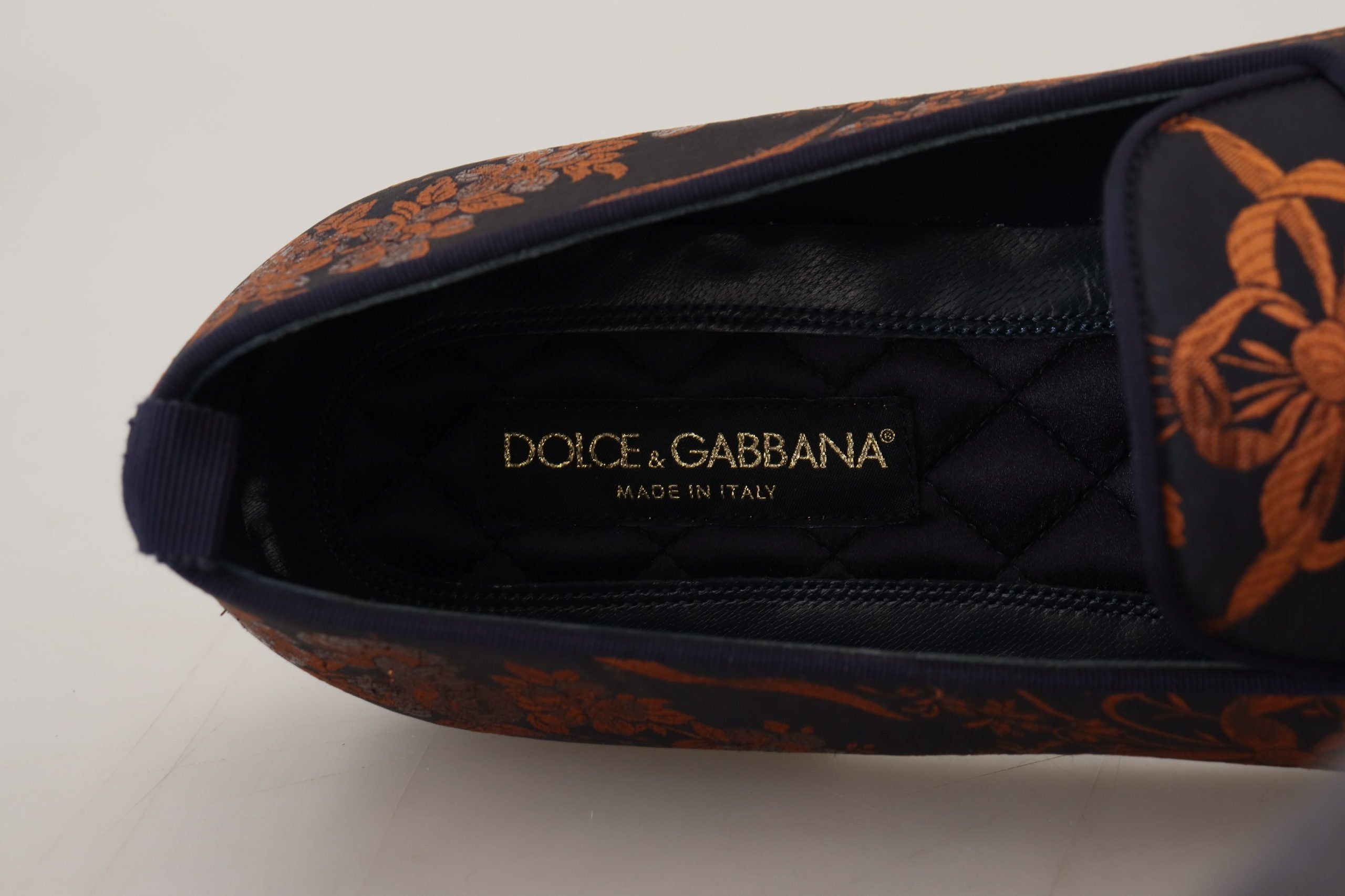 Dolce & Gabbana Blaue Rostfarbene Florale Slipper Loafers Schuhe