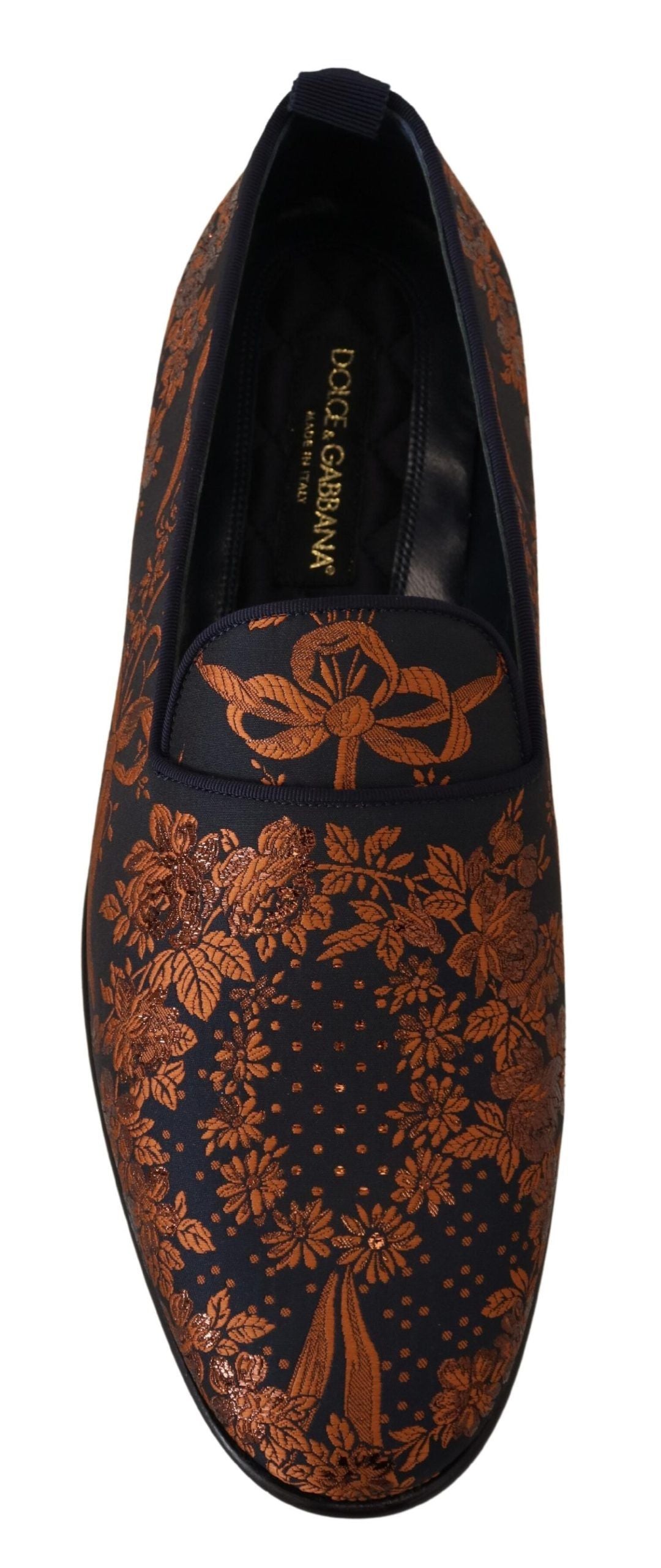 Dolce & Gabbana Blaue Rostfarbene Florale Slipper Loafers Schuhe