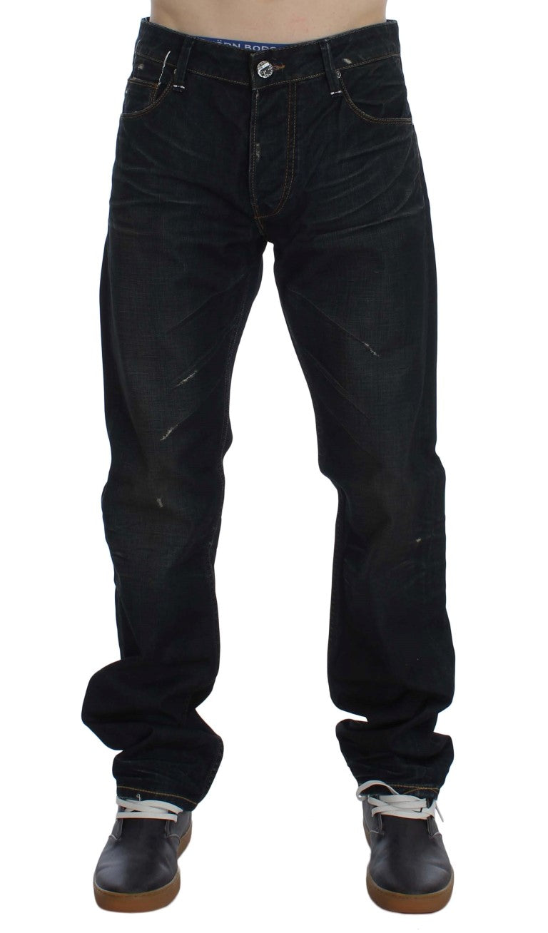 Acht Blue Wash Baumwoll-Denim Straight Fit Jeans