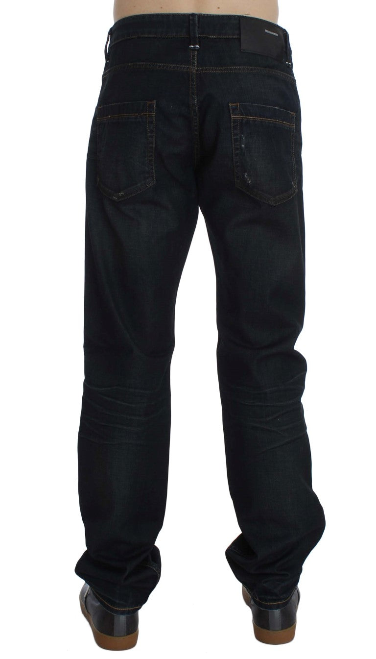 Acht Blue Wash Baumwoll-Denim Straight Fit Jeans