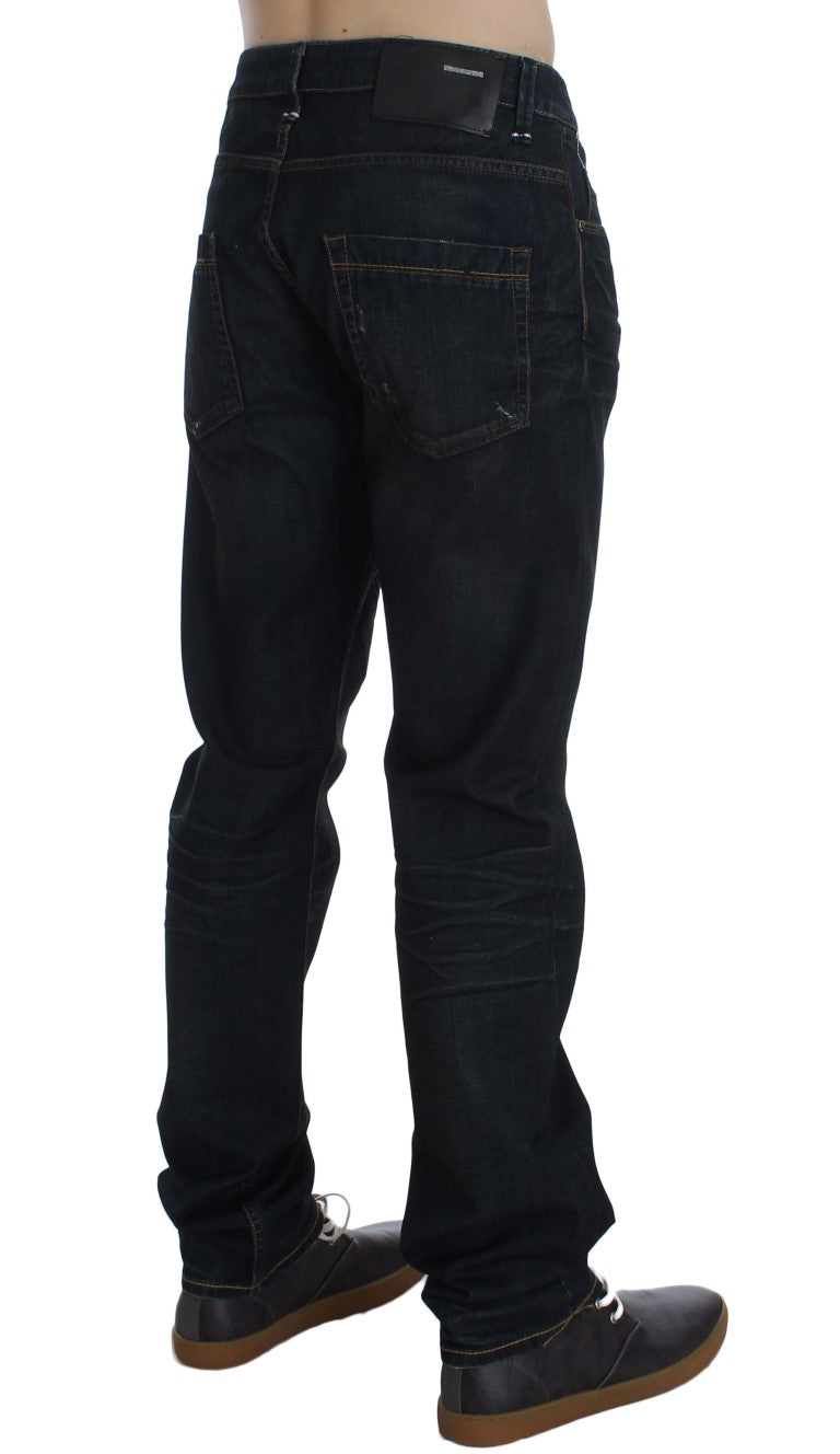 Acht Blue Wash Baumwoll-Denim Straight Fit Jeans