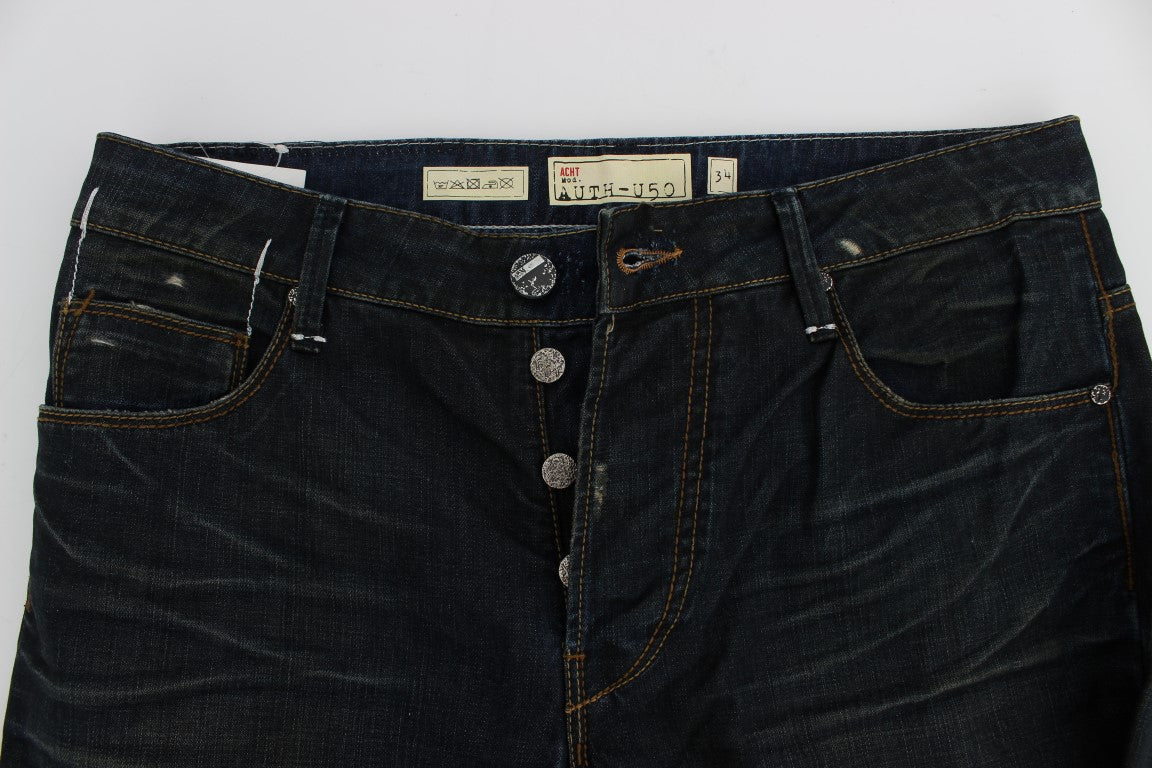 Acht Blue Wash Baumwoll-Denim Straight Fit Jeans