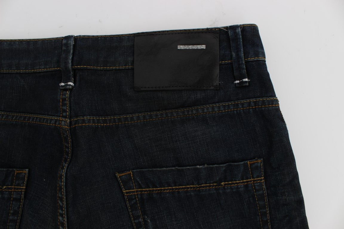 Acht Blue Wash Baumwoll-Denim Straight Fit Jeans