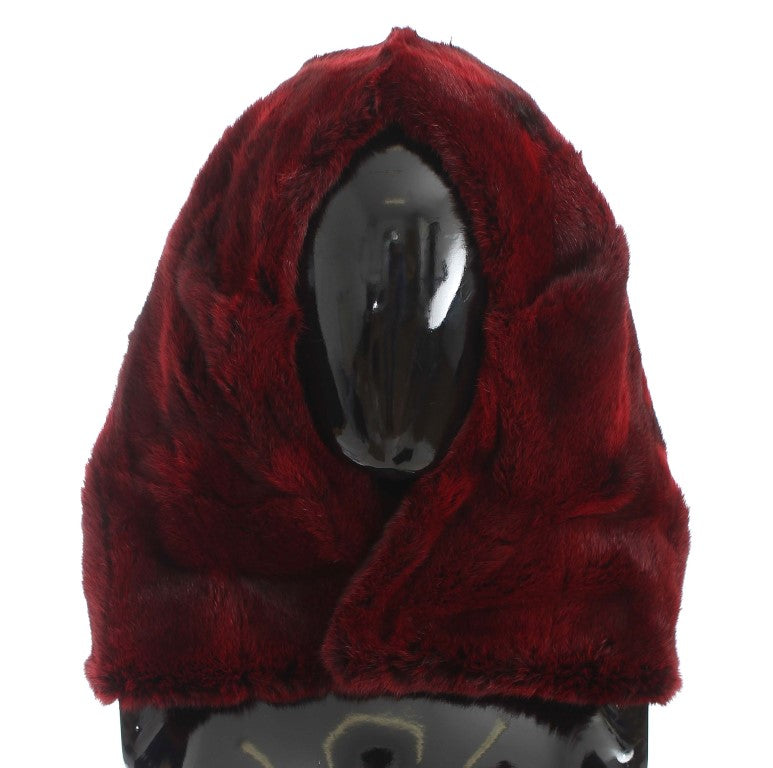 Dolce & Gabbana Bordeaux Hamsterfell Häkelkapuze Schal Mütze