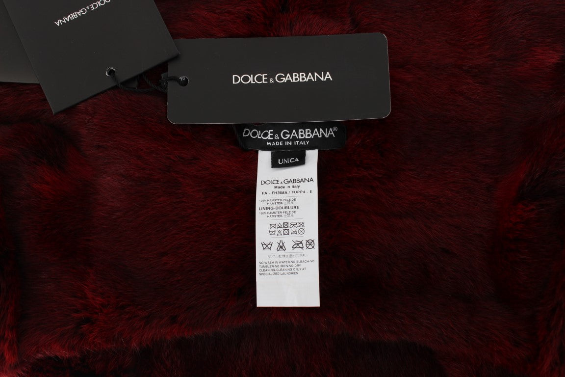 Dolce & Gabbana Bordeaux Hamsterfell Häkelkapuze Schal Mütze
