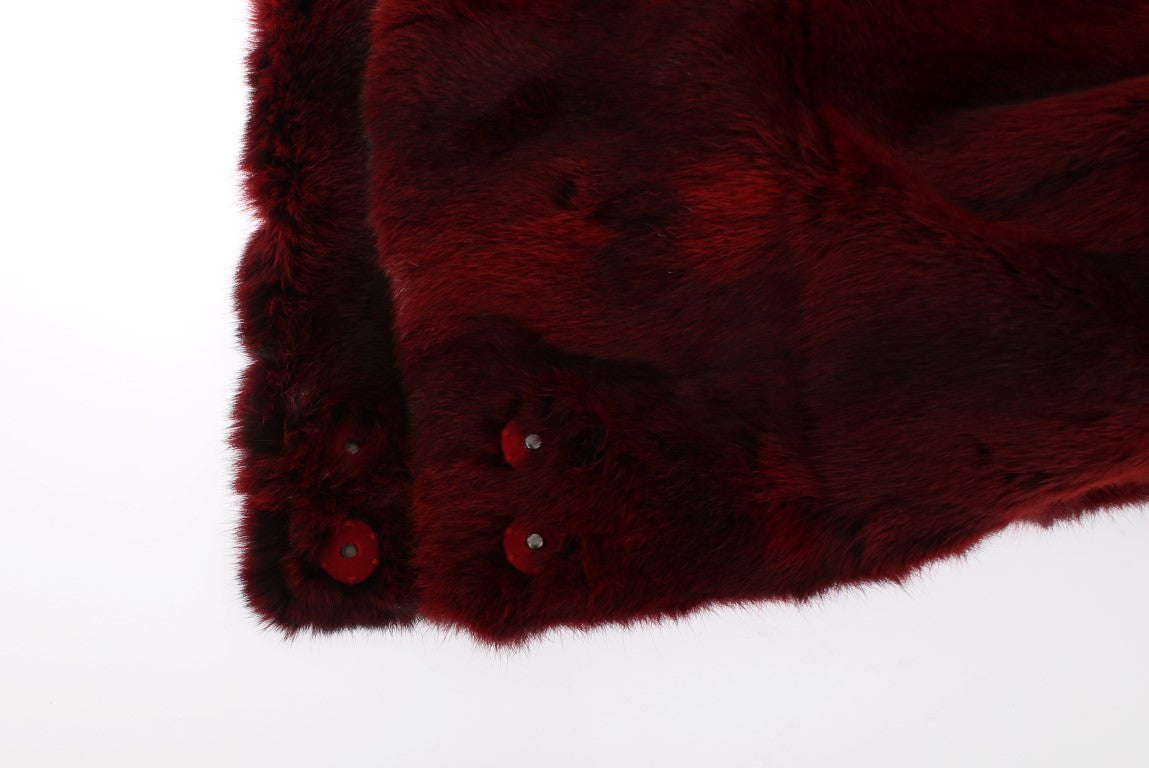 Dolce & Gabbana Bordeaux Hamsterfell Häkelkapuze Schal Mütze
