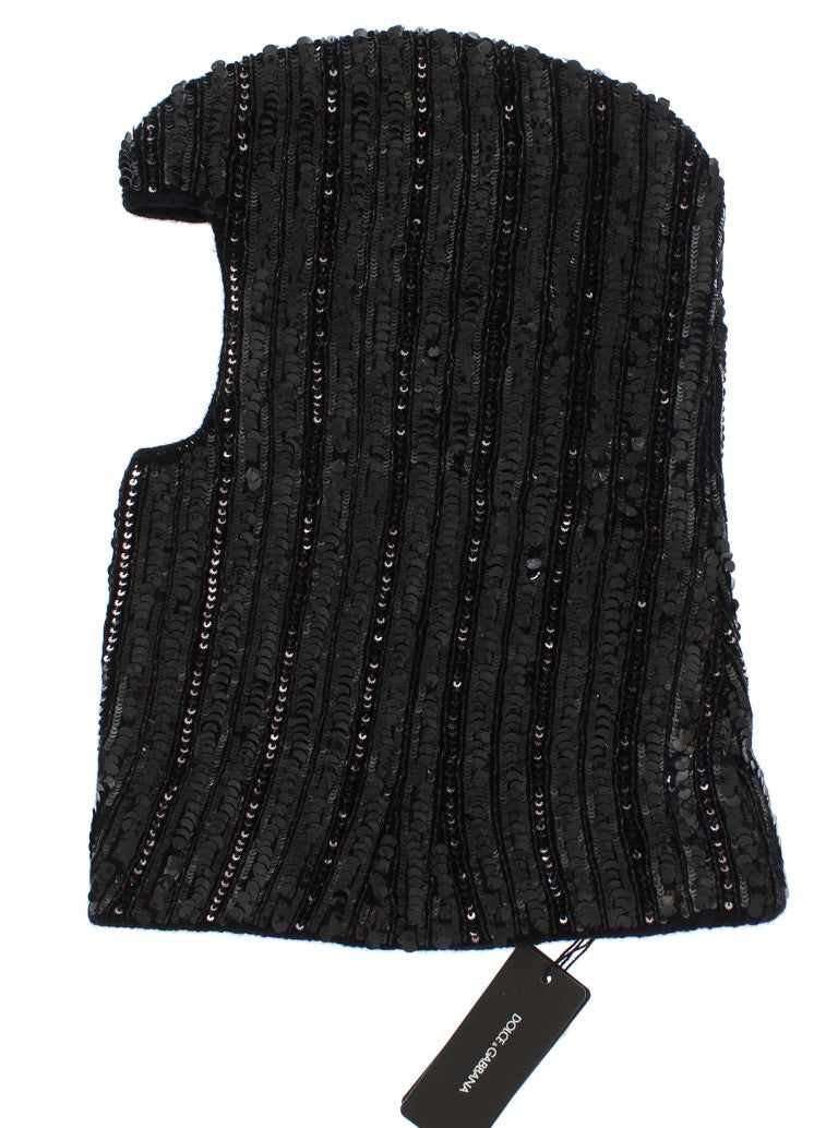 Dolce & Gabbana Schwarze gestrickte Pailletten-Kapuzenmützen-Schal-Mütze