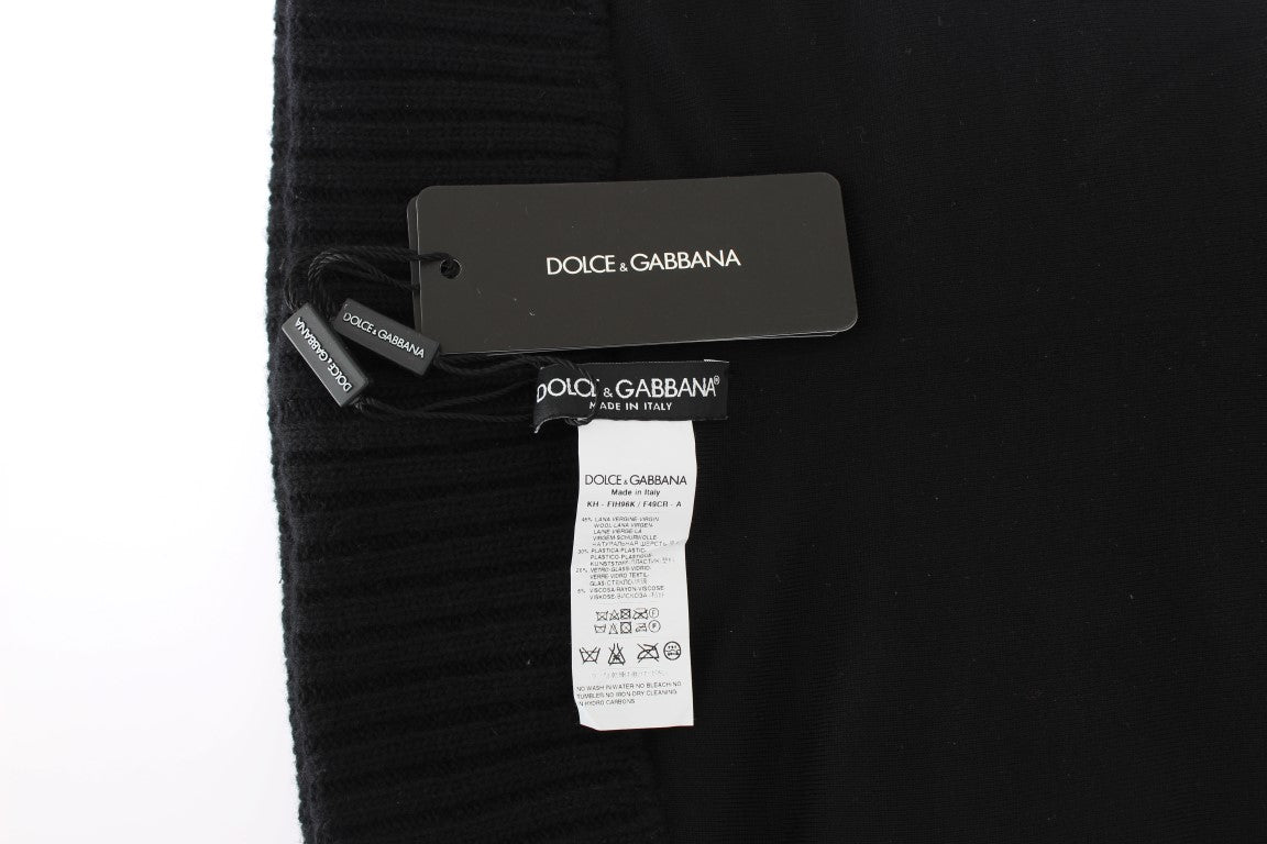 Dolce & Gabbana Schwarze gestrickte Pailletten-Kapuzenmützen-Schal-Mütze