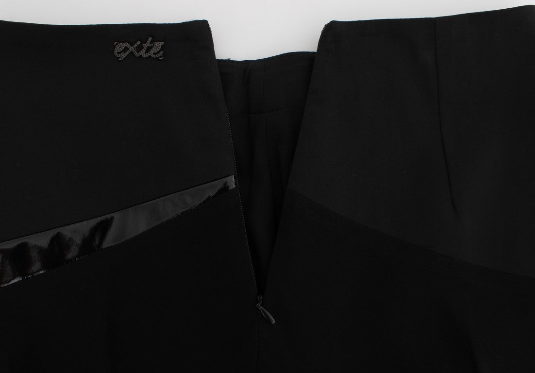 Exte Zwart Blauwe Katoen Stretch Rechte Rok