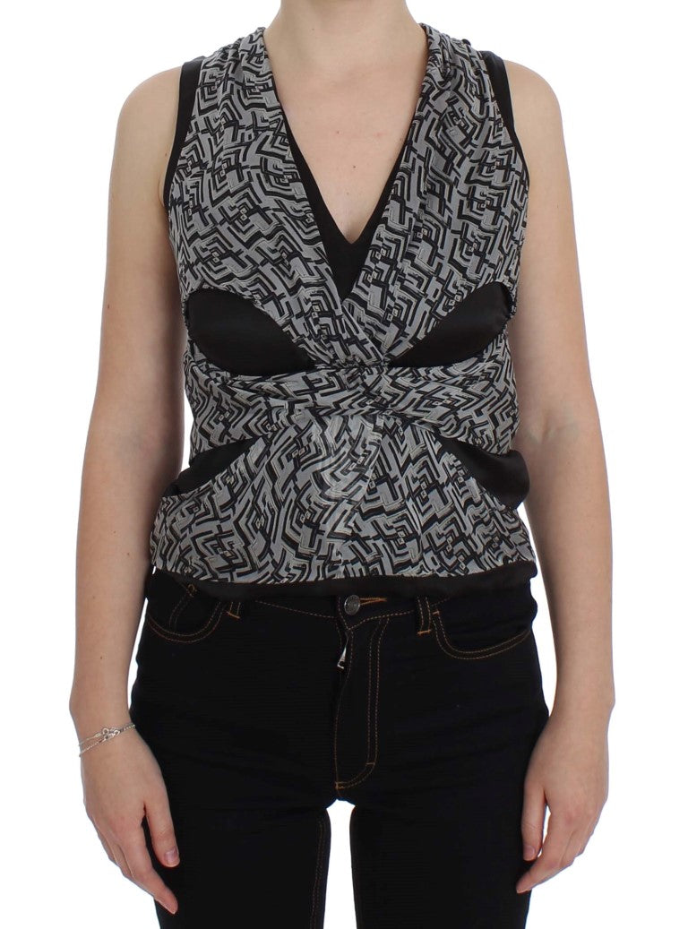 Karl Lagerfeld Grau Schwarz Seidenbluse Top