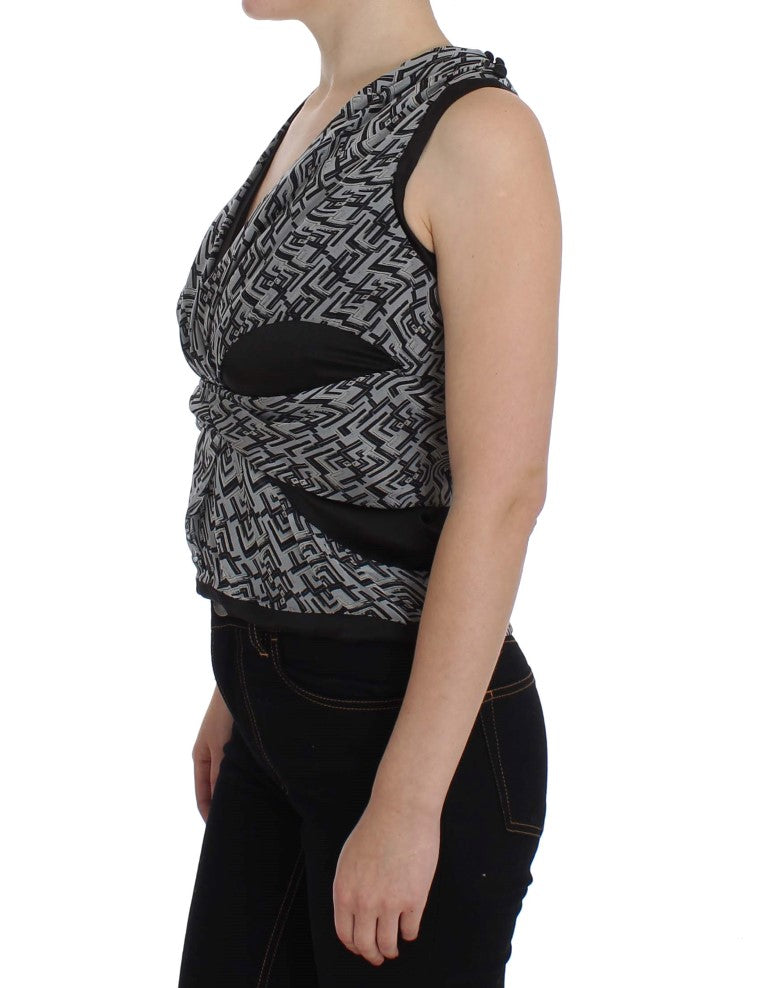 Karl Lagerfeld Grau Schwarz Seidenbluse Top