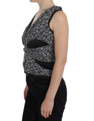 Karl Lagerfeld Grau Schwarz Seidenbluse Top