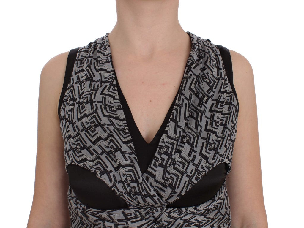 Karl Lagerfeld Grau Schwarz Seidenbluse Top