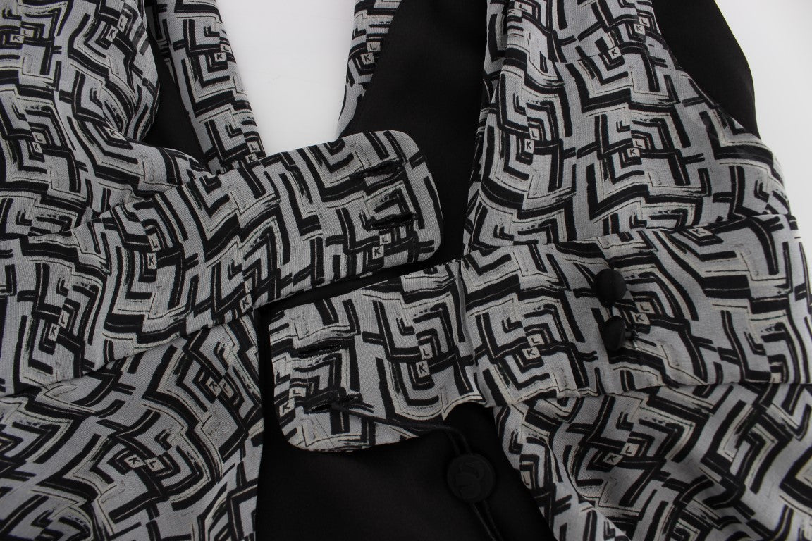Karl Lagerfeld Grau Schwarz Seidenbluse Top