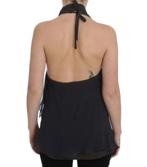 CORA GROPPO Grau-Blau Stretch-Bluse Oberteil