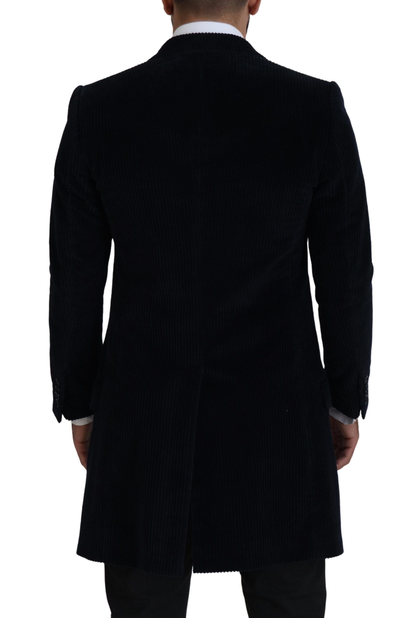 Dolce & Gabbana Schwarze Baumwollstrickjacke Langer Mantel Herrenjacke