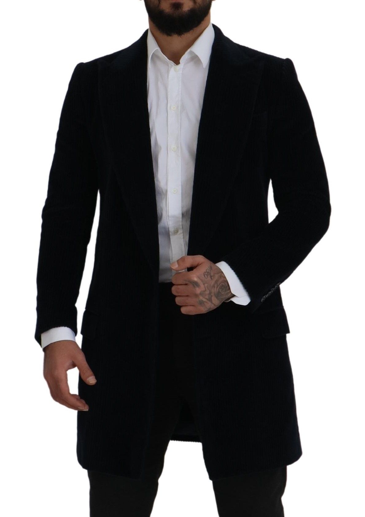 Dolce & Gabbana Schwarze Baumwollstrickjacke Langer Mantel Herrenjacke