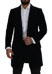 Dolce & Gabbana Schwarze Baumwollstrickjacke Langer Mantel Herrenjacke