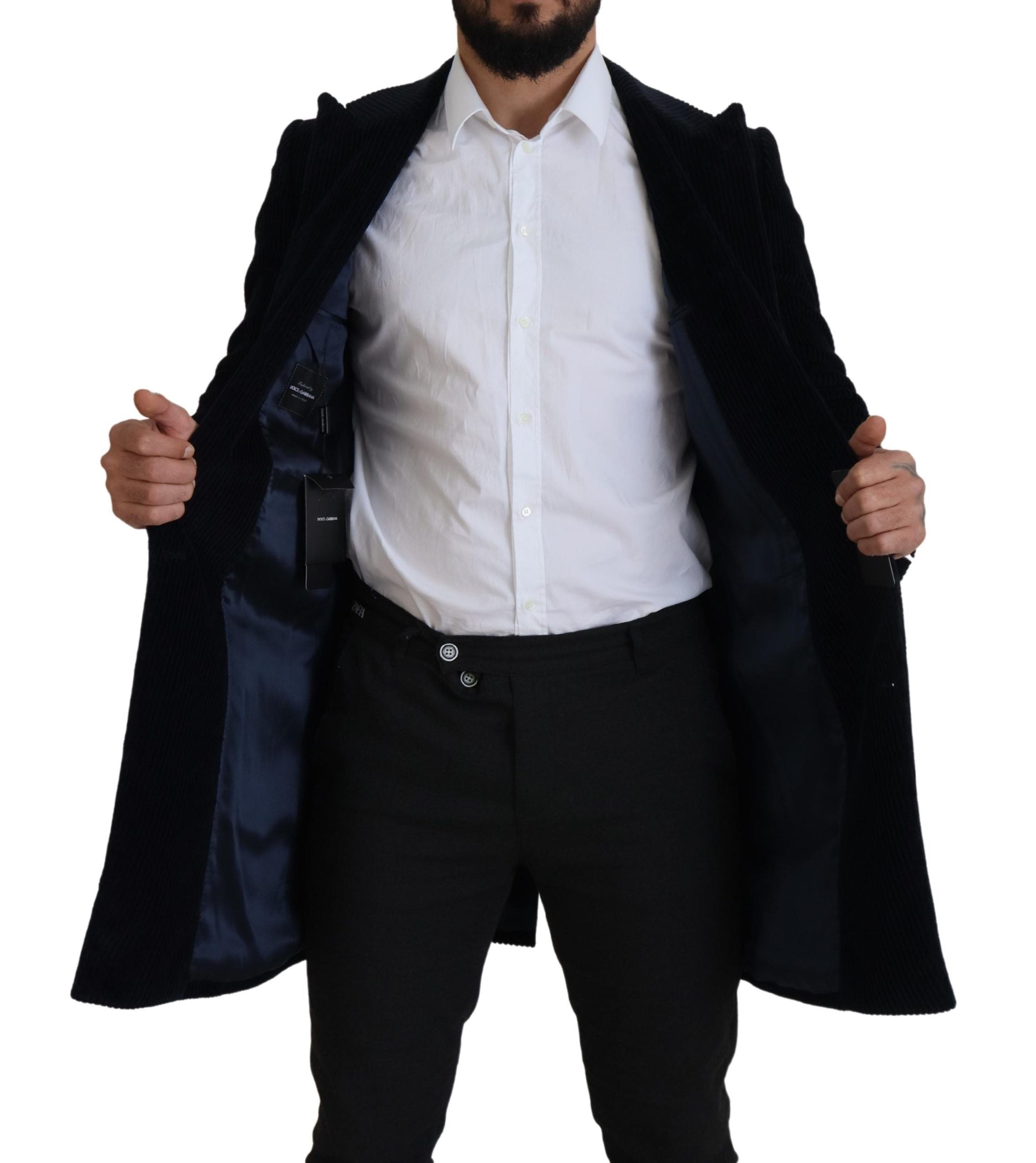 Dolce & Gabbana Schwarze Baumwollstrickjacke Langer Mantel Herrenjacke