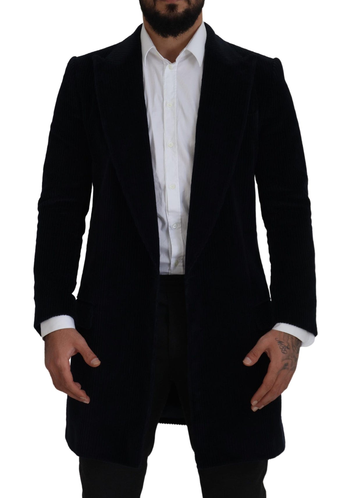 Dolce & Gabbana Schwarze Baumwollstrickjacke Langer Mantel Herrenjacke