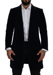 Dolce & Gabbana Schwarze Baumwollstrickjacke Langer Mantel Herrenjacke