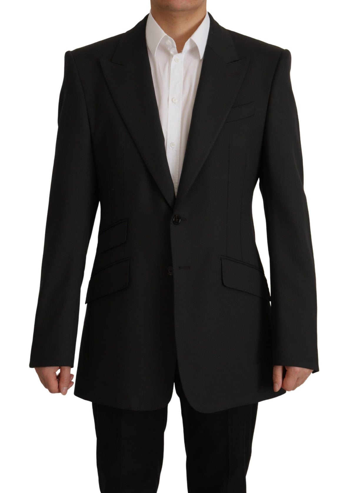 Dolce & Gabbana Schwarzer Blazer aus Wolle mit einfacher Knopfleiste v