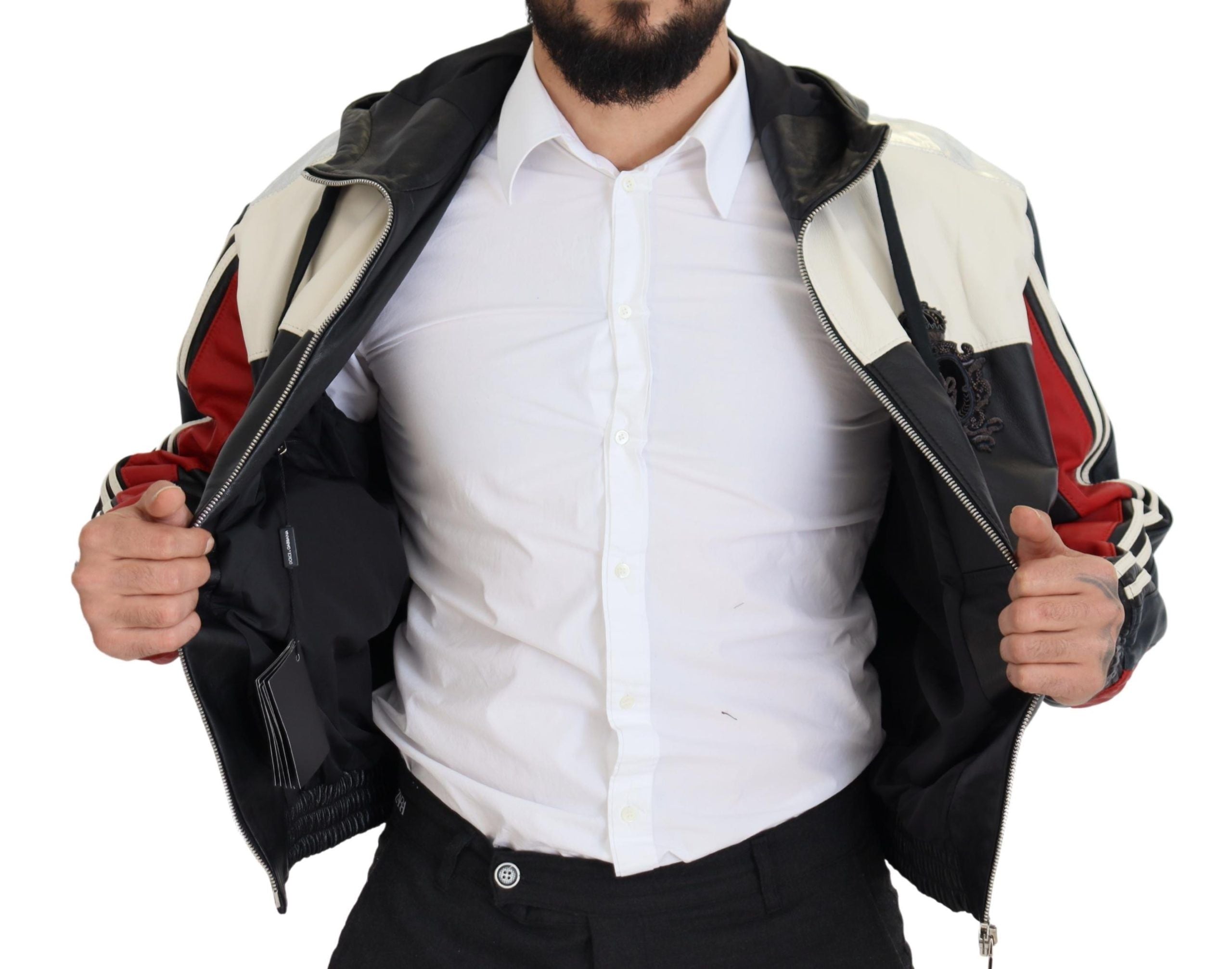 Dolce & Gabbana Schwarze Lederjacke mit Kapuze, Blouson-Schnitt