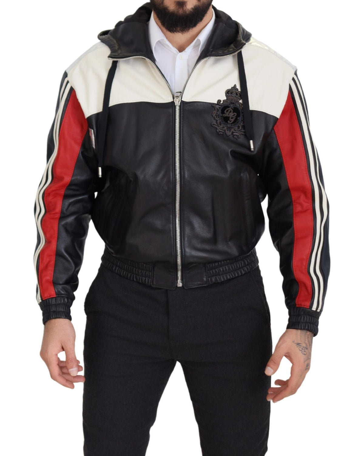 Dolce & Gabbana Schwarze Lederjacke mit Kapuze, Blouson-Schnitt